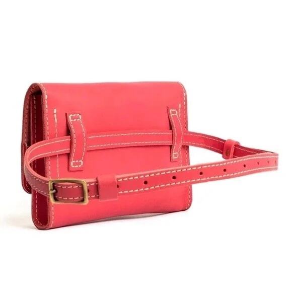Portland Leather Basic Waist Belt Bag Adjustable Buckle Magnetic Coral Pink - Picture 2 of 12